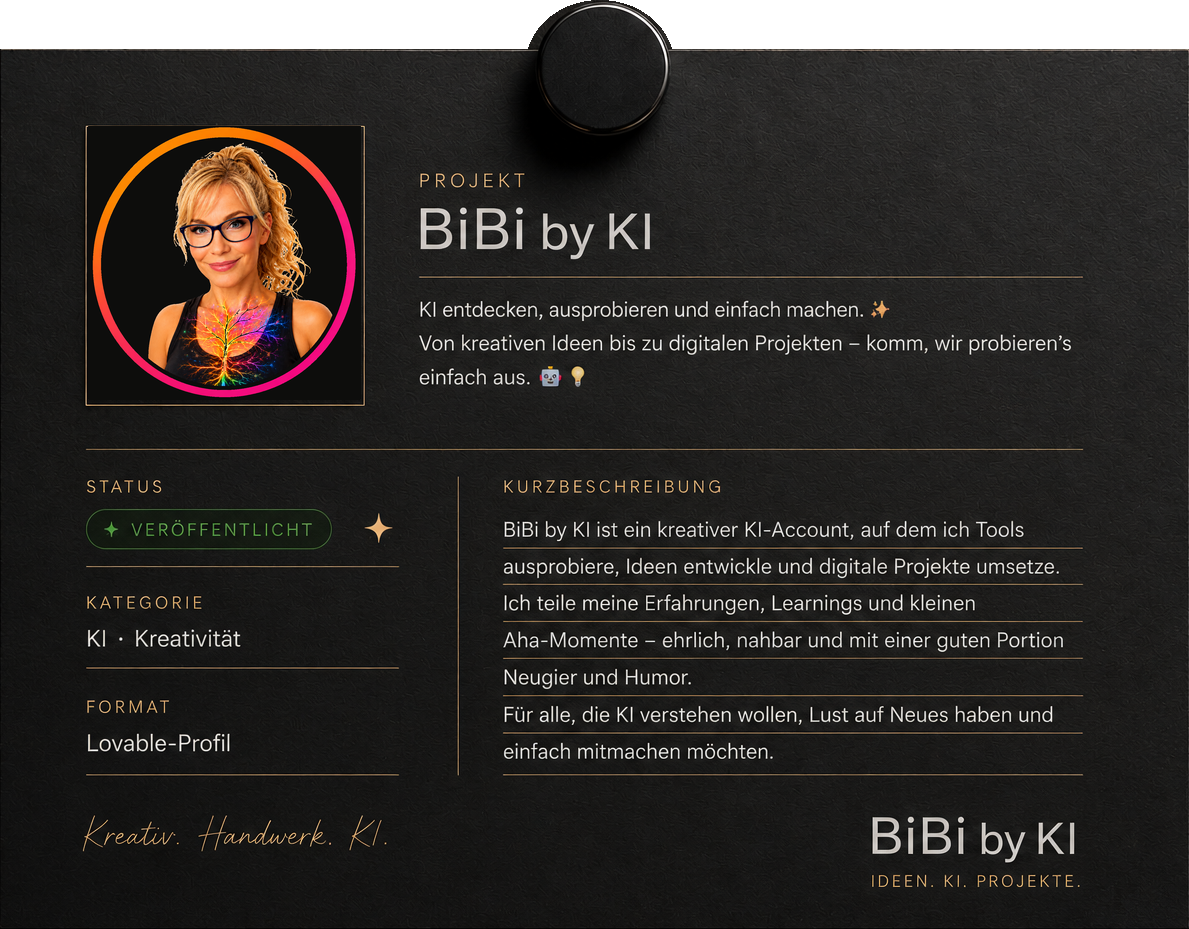 Postkarte BiBi by KI – Lovable-Profil, veröffentlicht, KI · Kreativität